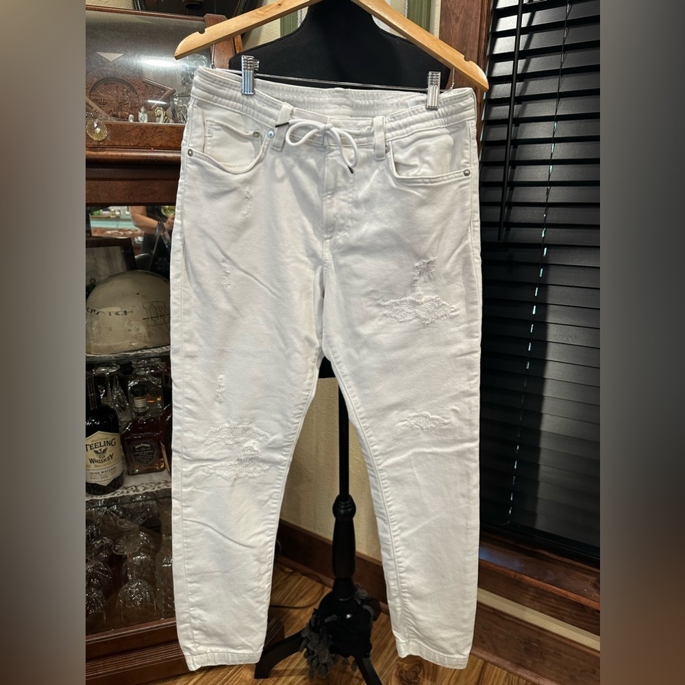 EUC H&M white distressed waist string skinny jeans